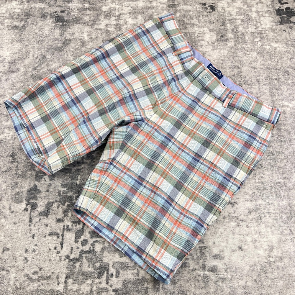Peter Millar Men 32 Multi Plaid Performance Golf Shorts Nylon Stretch Luxe